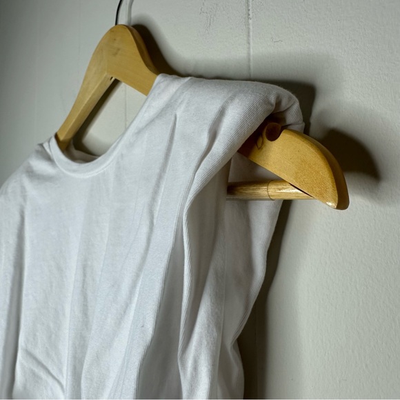 Zara White Pleated Padded Shoulder Crop Top Tee Elastic Hem Size S Shirt - Picture 3 of 11